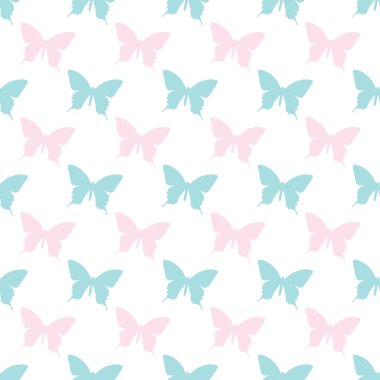 Şirin kelebek silueti kusursuz tekrarlanmayan motif arka plan, vektör tekrarı.