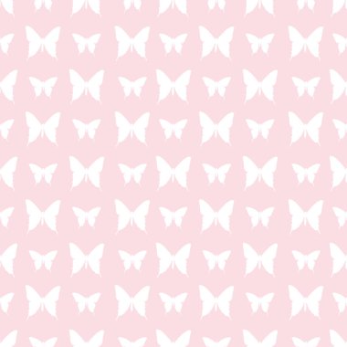 Pembe ve beyaz kelebek pürüzsüz tekrarlanan şablon arka plan vektörü, sonsuz tekrar.