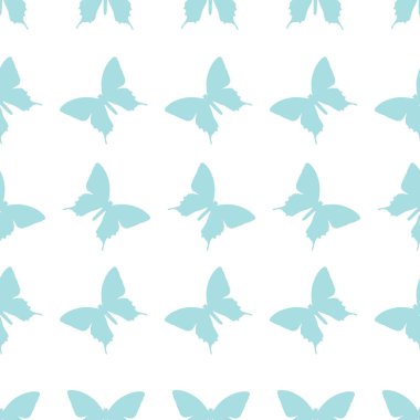 Mavi, pürüzsüz, tekrarlayan, kelebek silueti, vektör arkaplan.