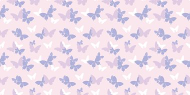 Rastgele kelebek silueti deseni, pürüzsüz arka plan, pastel renklerde vektör kelebekleri.