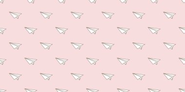 Pembe kağıt uçak pürüzsüz tekrar model vektör arkaplanı, origami düzlemleri