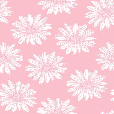 Çiçeksel vektör, elle çizilmiş papatya elementli tekrarlayan desen tasarımı. Sevimli çiçek deseni, bahar tasarımı.