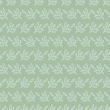 Yeşil yaprak pürüzsüz tekrar desenli vektör tasarımı, elle çizilmiş yaprak elementleri