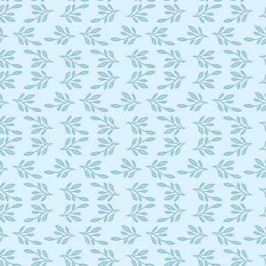 Mavi yaprak pürüzsüz tekrar desenli vektör tasarımı, elle çizilmiş yaprak elementleri