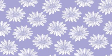 Çiçeksiz papatya deseni, kusursuz vektör arkaplan, sevimli çiçek illüstrasyon duvar kağıdı. Mavi desen.