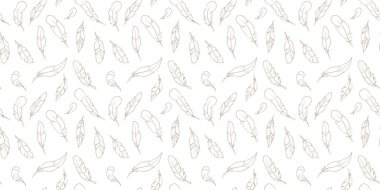 Tüysüz tekrarlanan model vektör arkaplanı, vektör tüyleri, altın ve beyaz