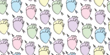 Renkli anatomik kalp vektör yapısı arka plan, resimli kalpler pastel desen.