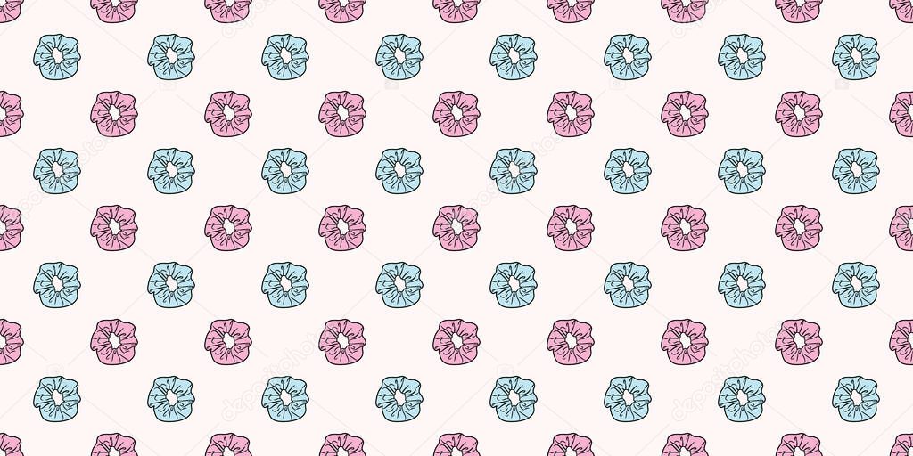 Pastel scrunchies repeat pattern, hair tie seamless design with scrunchy elements, girly background, cute wallpaper