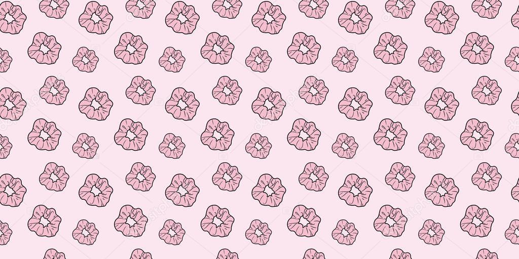 Pink scrunchy seamless girly hair tie background pattern, vector repeat pattern.