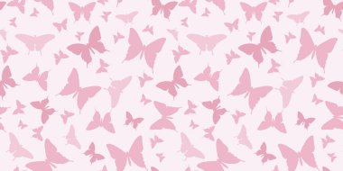 Kelebek silueti, kusursuz vektör desenli arka plan, pastel renkli şirin pastel pembe yay deseni, vektör kelebekleri, tekrar eden duvar kağıdı.