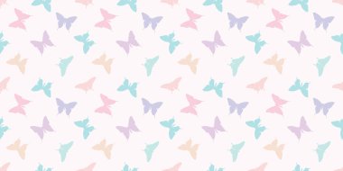 Kelebek silueti, kusursuz vektör desenli arka plan, pastel renkli şirin yay deseni, vektör kelebekleri, tekrar eden duvar kağıdı.
