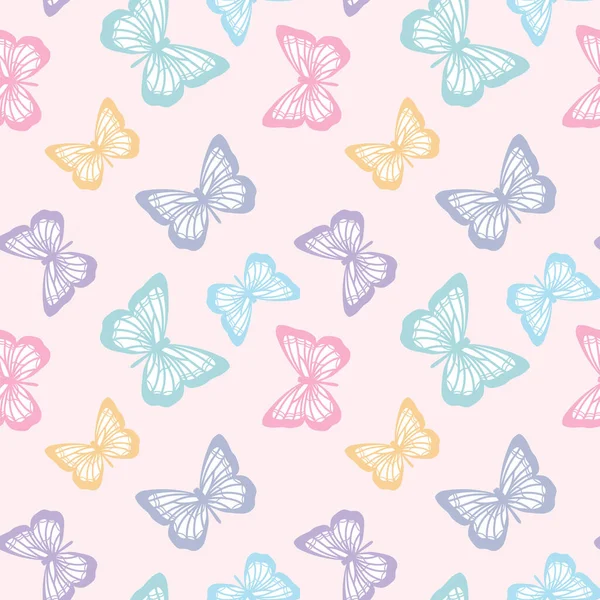 Vector Butterfly Nahtlose Wiederholung Muster Design Hintergrund Zufällige Bunte Schmetterlingssilhouette — Stockvektor