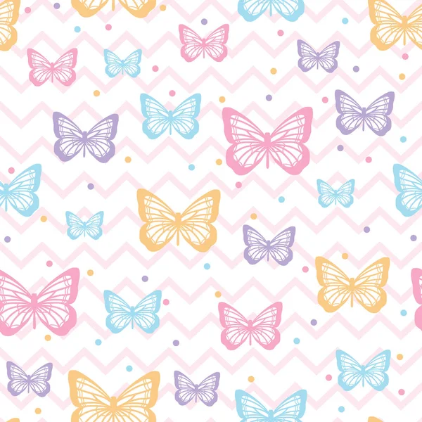 Vektör kelebeği kusursuz tekrarlanmayan desen tasarımı arka planı. Rastgele renkli kelebek silueti, tatlı kız pastel deseni..