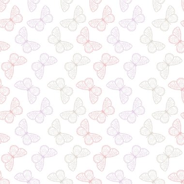 Vektör kelebeği kusursuz tekrarlanmayan desen tasarımı arka planı. Rastgele renkli kelebek silueti, tatlı kız pastel deseni..