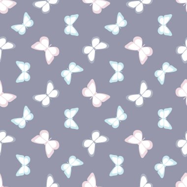 Vektör kelebeği kusursuz tekrarlanmayan desen tasarımı arka planı. Gri ve pastel.
