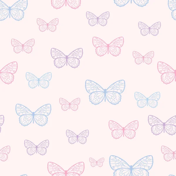 Vector Butterfly Nahtlose Wiederholung Muster Design Hintergrund Zufällige Bunte Schmetterlingssilhouette — Stockvektor