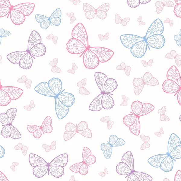 Vector Butterfly Nahtlose Wiederholung Muster Design Hintergrund Zufällige Bunte Schmetterlingssilhouette — Stockvektor