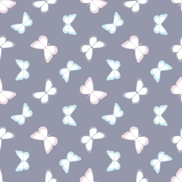 Vector Butterfly Nahtlose Wiederholung Muster Design Hintergrund Grau Und Pastell — Stockvektor