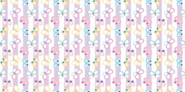 Sevimli çizgi film kelebekleri, çizgili, kusursuz tekrar eden model vektör arka planı, tekrarlayan duvar kağıdı..