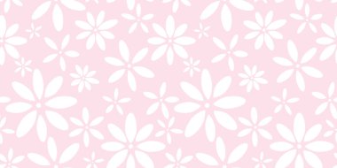 Pembe ve beyaz çiçek desensiz vektör arkaplanı, tekrarlanan duvar kağıdı.