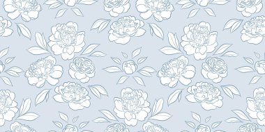 Mavi ve beyaz şakayıklar, çiçeksiz desenli vektör arka planı, tekrarlanan duvar kağıdı.