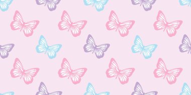 Pastel kelebek kusursuz tekrar desenli dizayn, sevimli kelebek vektör duvar kağıdı. Kız yay desenli arkaplan.