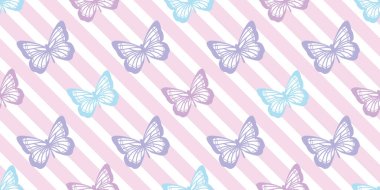 Pastel kelebek kusursuz tekrar desenli dizayn, sevimli kelebek vektör duvar kağıdı. Kız yay desenli arkaplan.