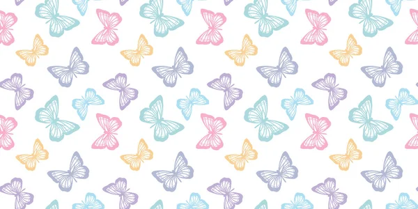 Пастель Красочные Бабочки Бесшовный Повторяющийся Дизайн Шаблона Милый Вектор Бабочки — стоковый вектор