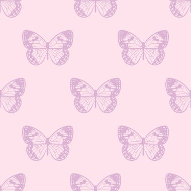 Kelebeksiz desen tasarımı, vektör duvar kâğıdı, şirin kız arkaplanı. Pastel pembe ve mor.
