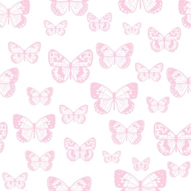 Kelebeksiz desen tasarımı, vektör duvar kâğıdı, şirin kız arkaplanı. Pastel pembe ve beyaz kız tasarımı.