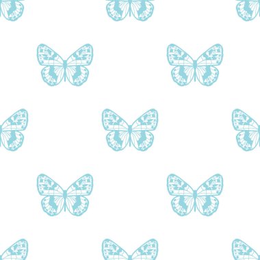 Kelebeksiz desen tasarımı, vektör duvar kâğıdı, şirin kız arkaplanı. Mavi ve beyaz kelebek deseni, basit tasarım..