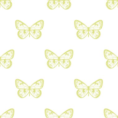 Kelebeksiz desen tasarımı, vektör duvar kâğıdı, şirin kız arkaplanı. Sarı ve beyaz kelebek deseni.