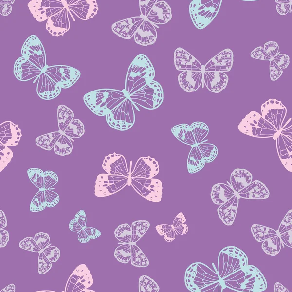 Бесконечный Узор Векторные Обои Симпатичный Женский Фон Фиолетовый Рисунок Бабочки — стоковый вектор