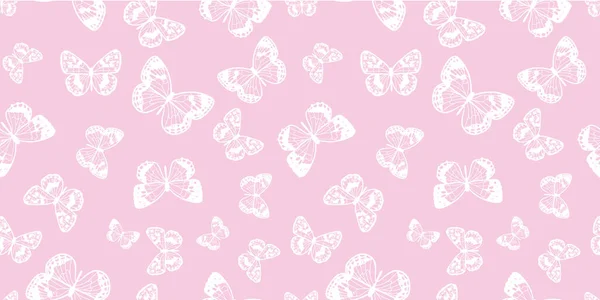 Pembe ve beyaz kelebek deseni. Pastel kelebek pürüzsüz tekrar desenli tasarım, vektör duvar kağıdı, sevimli kız arkaplan.