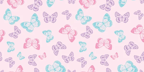 Colorful Pastel Butterfly Background Cute Spring Repeat Pattern Butterfly Seamless — Vector de stock