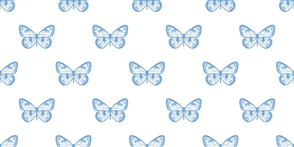 White Blue Butterfly Seamless Repeat Background Butterfly Seamless Repeat Pattern — 图库矢量图片