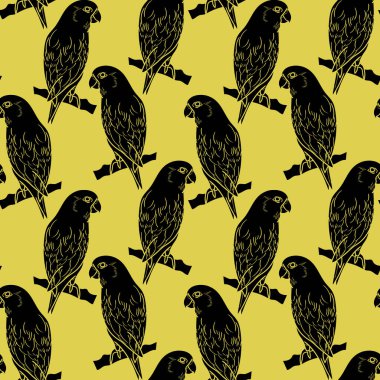 Bird vector background, parrot repeat pattern design, black and yellow bird pattern