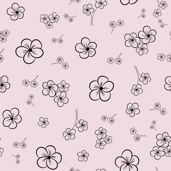 Floral Vector Seamless Pattern Pink Black Simple Floral Repeat Pattern — Vetor de Stock
