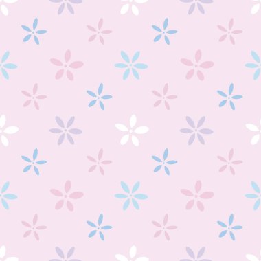 Pastel pink girly floral vector background, seamless repeat pattern with tiny colorful flowers. Cute spring pattern.