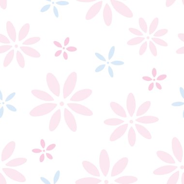 Vector flower pattern, floral background. White background white scattered pastel flowers. Cute spring design. Adorable girly pattern.