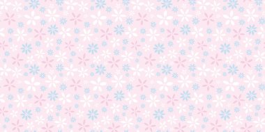 Pembe çiçekli, pürüzsüz, tekrarlayan desenli vektör arkaplanı, küçük soyut çiçekli, bahar için sevimli, kız işi duvar kağıdı. Rastgele, dağınık yerleşim.
