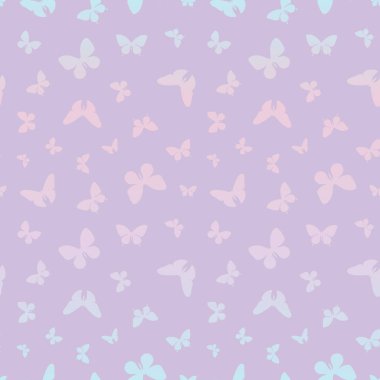 Mor kelebek gökkuşağı kız vektör deseni, pürüzsüz arka plan, kelebek siluetleri, pastel tasarımı.
