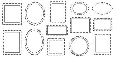 Minimalist çizgi sanat posta pulu çerçeveleri, vektör zarif posta damgası sanat koleksiyonu