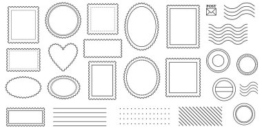 Posta pulları klips sanat çerçeveleri, posta ofisi vektör elemanları, minimalist zarif posta damgası