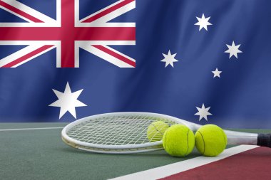 Avustralya Açık Tenis kavramı ile bayrak ve topu