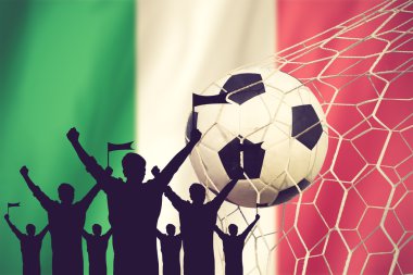 bayrağı İtalya'nın siluetleri futbol fanlar. Kavram vin tezahürat