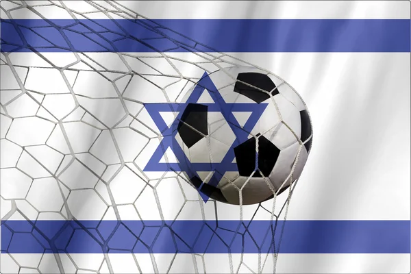 Bandera de Israel y pelota de fútbol, fútbol en la red de gol —  Fotos de Stock