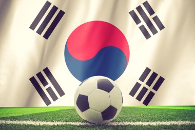 Güney Kore bayrağı alan vintage renk bir futbol ile