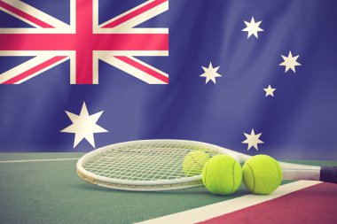 Avustralya Açık Tenis kavramı ile bayrak ve topu vintage renk