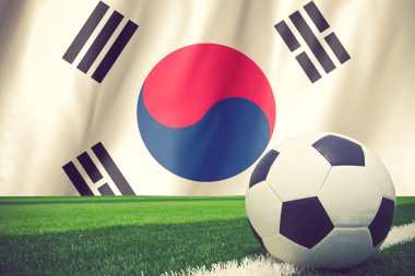 Güney Kore bayrağı alan vintage renk bir futbol ile
